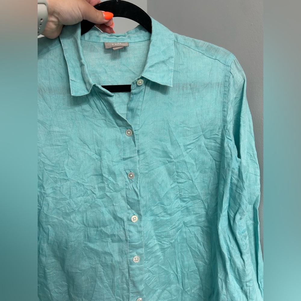 J. Jill Love Linen 100% Linen blue Button Down Women's XSP Lagenlook Natural